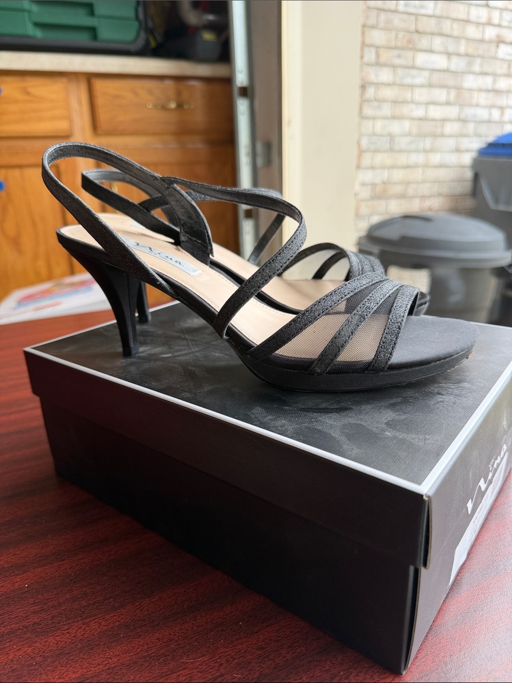 Nina Nazima Black Strappy Slingback Heels